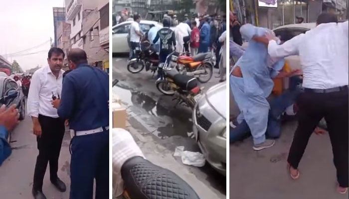 لاہور:-ممنوعہ-نمبر-پلیٹ-والی-گاڑی-روکنے-پر-وکلاء-کا-ٹریفک-وارڈن-پر-تشدد